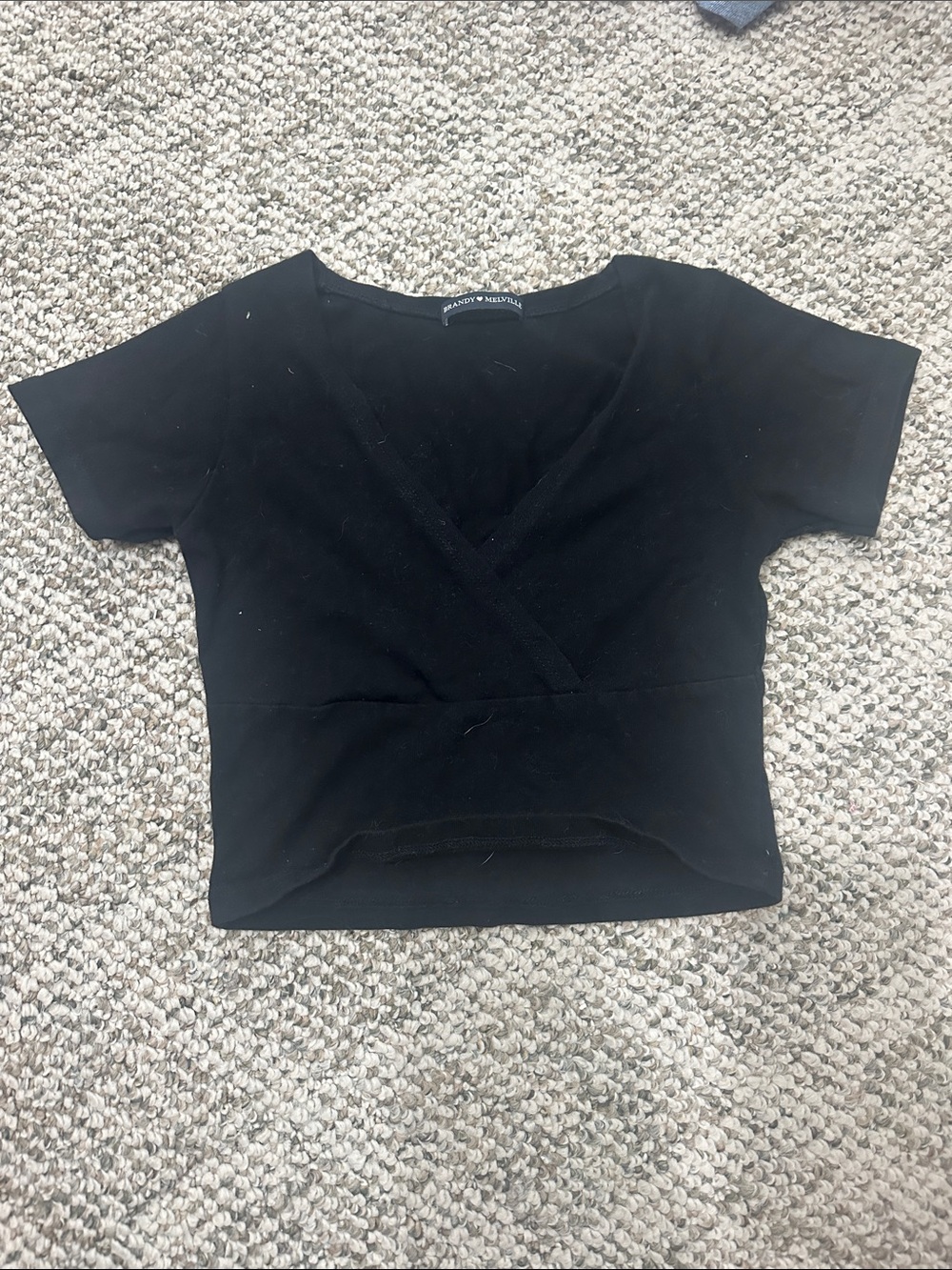 Black Wrap-Front Short Sleeve Crop Top